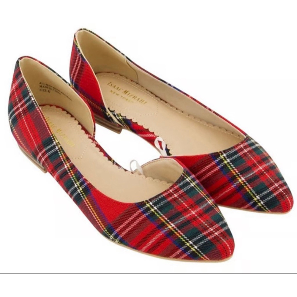 Women's Isaac Mizrahi Red Amaya d'Orsay Plaid Flats Size 7.5